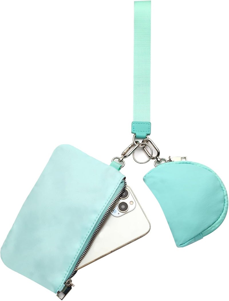 EKOLE Store Mini Zip Around Wristlet Keychain Wallet for Women Detachable Dual Pouch Wristlet Portable Phone Coin Purse Coin Pocket (Light Blue+Dark Blue) - Image 1